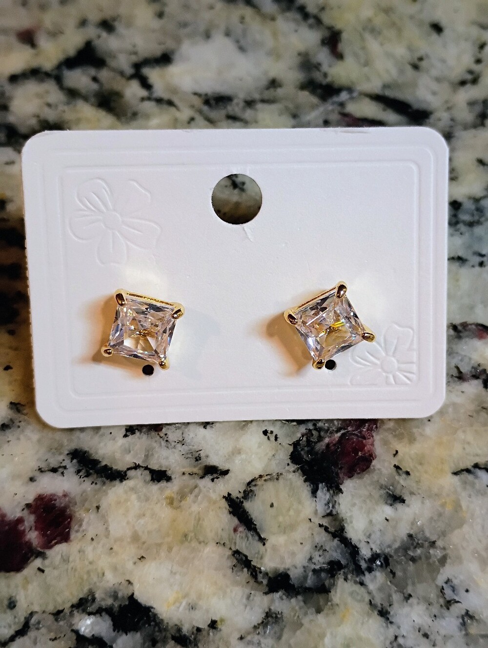 New Gold-Tone Square CZ Stud Earrings - Classic Clear Crystal